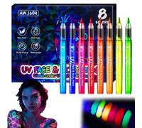 8PCS Uv Neon Face Paint Pens, Stylos de peinture visage néon UV, 8 couleurs Peinture Fluorescents UV, Stylo Tatouage Temporaire lumineux, Marqueur lavable pour corps et visage, fête