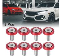 8pcs Voiture Moto Rouge M6 Attache à dégagement rapide Boulon de rondelle de pare-chocs Trappe de coffre Alliage d'aluminium