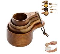 8PCS Wooden Measuring Cups and Spoons Set, Handcrafted Cute Measuring Cups Wood Kitchen Accessories, Wooden Measurements Cup and Spoons Kit for Dry Ingredients Cooking Baking