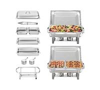 8QT Lot de 2 Chafing Dish Buffet Set Chafer en acier inoxydable avec 2 casseroles complètes et 4 demi-taille Rectangle Catering Warmer Server avec couvercle
