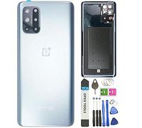 8T Back Cover Glass Replacement for OnePlus 8T 5G KB2000 KB2005 Back Glass Camera Glass Lens Housing Assembly Parts + Eject Pin Tools (Silver)