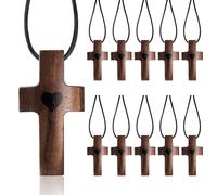 8TEHEVIN Lot de 10 colliers avec pendentif en forme de croix en bois massif avec cordon en cuir pour prière funéraire, réunion d'église, distribution d'église, cadeau de deuil et de deuil