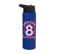8th Birthday Girl 8 Years Old Coquette Pink Bows Stainless Steel Insulated Water Bottle