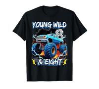 8th Birthday Monster Truck Young Wild and Eight 8 Year Old T-Shirt