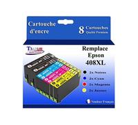 T3AZUR - 8X Cartouches compatibles avec Epson Workforce Pro WF-C4810DTWF, 408, 408L, 408XL