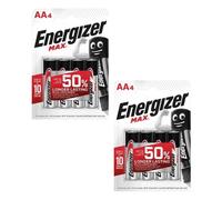 8x Energizer Max Batteries Alcalines AA LR6 1.5V Puissance Durable