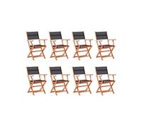 vidaXL 8x Eucalyptus Chaises Pliables de Jardin Sièges d'Extérieur Chaises de Terrasse Fauteuils de Patio Chaises d'Extérieur Noir Textilène Noir