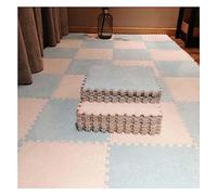 9/10 /12/16 Pièces Tapis De Sol en Mousse Puzzle en Peluche avec Bordure, Dalles De Moquette Carrées Emboîtables, Tapis De Jeu Moelleux pour Salon Chambre, 12 X (Size:16Tiles,Color:Blanc+Bleu Clair)