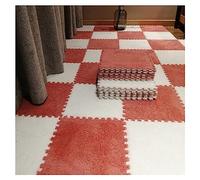 9/10 /12/16 Pièces Tapis De Sol en Mousse Puzzle en Peluche avec Bordure, Dalles De Moquette Carrées Emboîtables, Tapis De Jeu Moelleux pour Salon Chambre, 12 X (Size:16Tiles,Color:White+Light Red)