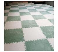 9/10 /12/16 Pièces Tapis De Sol en Mousse Puzzle en Peluche avec Bordure, Dalles De Moquette Carrées Emboîtables, Tapis De Jeu Moelleux pour Salon Chambre, 12 X (Size:16Tiles,Color:Blanc+Vert Clair)