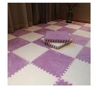 9/10 /12/16 Pièces Tapis De Sol en Mousse Puzzle en Peluche avec Bordure, Dalles De Moquette Carrées Emboîtables, Tapis De Jeu Moelleux pour Salon Chambre, 12 X (Size:9Tiles,Color:Blanc+Violet)