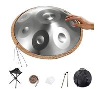 9/10/12 Notes Drum Handpan 432/440Hz Instrument De Percussion en Acier d Mineur 22 Pouces, Tambour À Main Avec Sac Doux, Stand et Maillets Pour La Méditation et Le Yoga(Argent,440Hz/9Note)