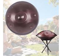 9/10/12 Notes Handpan Drum Instrument, 22 Pouces Handpan Drum in D Minor Percussion,Tambour À Main en Acier avec Sac, Maillets, Stand, Steel Tongue Drum 432Hz 440Hz(Marron,440HZ/10Note)