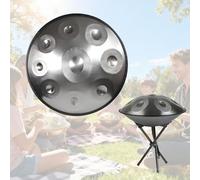 9/10/12 Notes Handpan Drum Instrument, 22 Pouces Handpan Drum in D Minor Percussion,Tambour À Main en Acier avec Sac, Maillets, Stand, Steel Tongue Drum 432Hz 440Hz(Silver,440HZ/12Note)