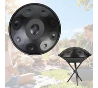 9/10/12 Notes Handpan Drum Instrument, 22 Pouces Handpan Drum in D Minor Percussion,Tambour À Main en Acier avec Sac, Maillets, Stand, Steel Tongue Drum 432Hz 440Hz(Black,440HZ/12Note)