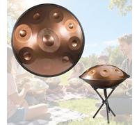 9/10/12 Notes Handpan Drum Instrument, 22 Pouces Handpan Drum in D Minor Percussion,Tambour À Main en Acier avec Sac, Maillets, Stand, Steel Tongue Drum 432Hz 440Hz(Gold,432HZ/10Note)