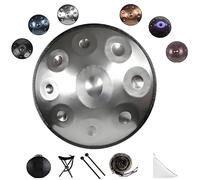 9/10/12 Tons Handpan 22 Pouces Steel Tongue Drum 440/432HZ avec Sac Soft, Maillets & Stand, Handpan Instrument de Méditation et Guérison Sonore Mineur Professionnel(Silver,432hz 10 Notes)