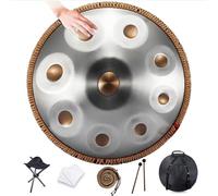 9/10 notes Handpan Drum Instrument,22 pouces in Handpan Drum In D Minor Percussion,Tambour à main en acier Avec Sac Soft Handpan,2 Maillets Handpan,Stand Handpan,Pour la guérison sonore,Méditation
