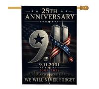 9/11 25ème anniversaire commémoratif hommage maison drapeau double tours | Décoration commémorative patriotique, drapeau de cour, ruban de drapeau américain, design commémoratif du 25e anniversaire