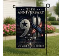9/11 Drapeau de jardin 25ème anniversaire de mariage Tour jumelle 30,5 x | Décoration commémorative patriotique, drapeau de cour, ruban de drapeau américain, design commémoratif du 25e anniversaire