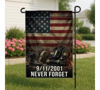 9/11 Memorial Firefighter Tribute Gear Patriot Day Drapeau de jardin 30,5 x | Thème patriotique, drapeau de pelouse, hommage aux pompiers, citation du souvenir, construction durable