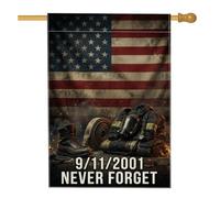 9/11 Memorial Firefighter Tribute Gear Patriot Day House Drapeau 71 x 101,6 | Thème patriotique, drapeau de pelouse, hommage aux pompiers, citation du souvenir, construction durable