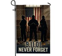 9.11 Memorial Patriotic Tribute First Responders Drapeau de jardin 30,5 x | Fond de drapeau américain, drapeau de pelouse, hommage commémoratif 9.11, silhouettes de premiers intervenants