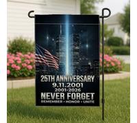 9/11 Memorial Tribute Never Forget Twin Towers Drapeau de jardin 30,5 x | Drapeau américain, drapeau de cour, faisceau lumineux hommage, paysage urbain nocturne, décoration commémorative
