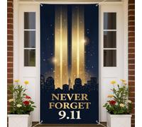 9.11 Remembrance Memorial Tribute Couvre-porte double poutres lumineuses | Hommage du souvenir, toile de fond de porte d'entrée, silhouette d'horizon, commémoratif patriotique