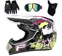 9-14 Ans Unisexe Visage Intégral Casque Motocross, Approuvé par Le Dot, avec Lunettes Gants Masque, Jeunesse Enfants Hors Route Moto Karting Accident Casque(Y5,L(56-57cm))