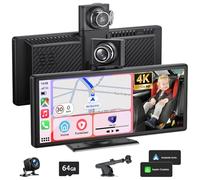 9,26 Pouces Ecran Carplay Voiture avec A-pple Carplay Android Auto sans Fil, Autoradio Bluetooth avec Rotative Caméra Avant 4K et Caméra de Recul 1080P HD/FM/AUX/64G TF/Mirror Link/Assistant Vocal/GPS