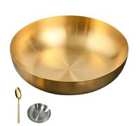 9.5 Inch Gold Salad Bowl,304 Stainless Steel Mixing Bowls Set of 1 Shallow Design for Easy Tossing & Serving,Rustproof Kitchenware for Cooking,Pasta,Noodles (Gold)