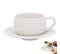 9.5oz/280ml Frosted Stone Texture Ceramic Mug with Saucer - Latte Art Cup for Coffee, Tea, Espresso, Milk, Home & Office Daily Use, Dishwasher Safe (White)