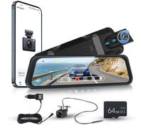 9.66‘’ 4K+1080P Dashcam Rétroviseur Wi-FI et Contrôle par Application,Carte TF 64 Go, Détection de Gravité, Surveillance du Stationnement, Assistance à la Marche Arrière, Enregistrement en Boucle