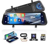 9.66 Inch Car Rearview Mirror Dashcam with Reversing Camera, Android Carplay, Voice Control GPS Night Vision, Loop Recording G-Sensor Parking Monitoring, 32G SD Card