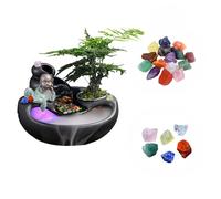 9.85 inch Tabletop Ceramic Fountain with LED Lights & Fogging - Zen Indoor Water Feature for Meditation, Fish Keeping & Home Decor (White)(Black)