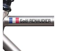 9 Autocollants transparents personnalisés avec drapeau et nom à coller sur les vélos, scooters, motos, voitures et accessoires. Étiquettes en vinyle imperméables 100% personnalisables.