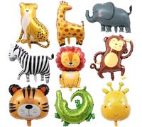9 Ballon Animaux Jungle, Animal Feuille D'aluminium Ballons, XXL Ballon à Hélium lion Tigre Girafe Crocodile Zèbre Singe, Animauxs de La Forêt Ballons pour Décoration Anniversaire Garçon Fille Jungle