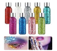 9 Bottle Paillettes Visage,Body Glitter Gel avec cuillère, 9 couleurs, pour le maquillage du visage, des ongles et des cheveux, parfaits pour Noël, les bals masqués, les fêtes et le carnaval