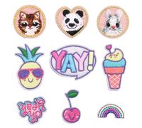 9 Cute Colourful Badges Iron On Patches, Embroidered Applique Stickers Sewing Patches And Badges Fabric Repair Patches For Children's Clothing Jeans, Jackets, Shoes, Backpacks, T-Shirts