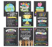 9 décorations colorées pour salle de classe - Panneau de bienvenue pour salle de classe, affiches de motivation pour tableau d'affichage de salle de classe, affiches de salle de classe, affiches de salle de classe, affiches élémentaire, collège, règles de salle de classe