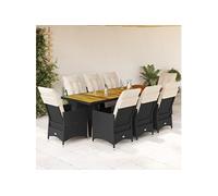 9-delige Bistroset met kussens poly rattan zwart3277255