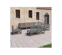Vidaxl Salon De Jardin 9 Pcs Gris Bois De Pin Massif Gris