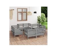 Vidaxl Salon De Jardin 9 Pcs Gris Bois De Pin Massif Gris