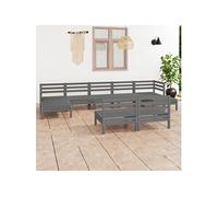 Vidaxl Salon De Jardin 9 Pcs Gris Bois De Pin Massif