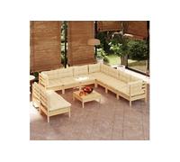 9-delige Loungeset met crÃmekleurige kussens massief grenenhout3096737