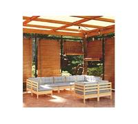 9-delige Loungeset met grijze kussens massief grenenhout3097246