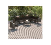 Vidaxl Salon De Jardin 9 Pcs Avec Coussins Résine Tressée Gris Gris