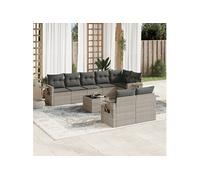 Vidaxl Salon De Jardin 9 Pcs Avec Coussins Gris Clair Résine Tressée
