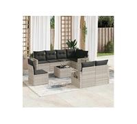 9-delige Loungeset met kussens poly rattan lichtgrijs3252789